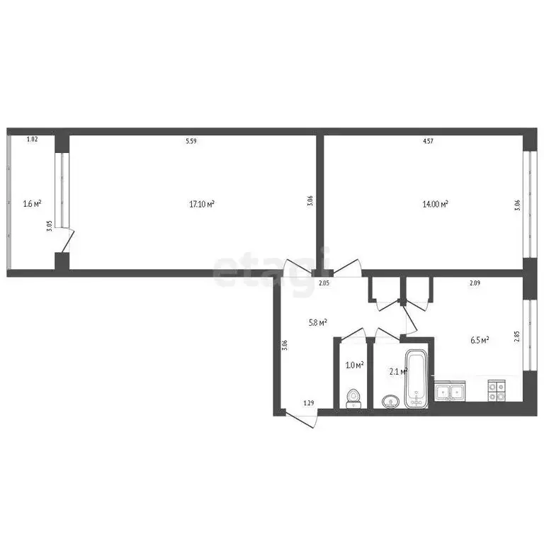 2-комнатная квартира: Саранск, улица Александра Невского, 103 (41.8 м) - Фото 1