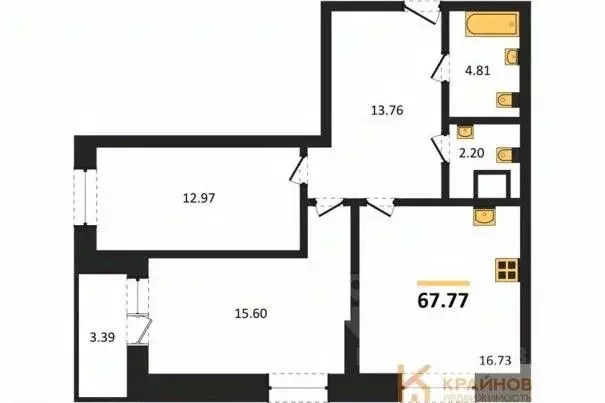 2-к кв. Воронежская область, Воронеж ул. Кривошеина, 13/14 (67.77 м) - Фото 0