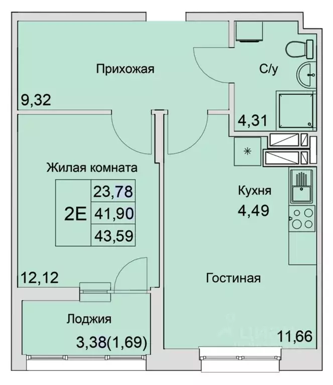 2-к кв. Ростовская область, Батайск  (43.59 м) - Фото 0