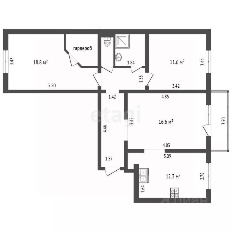 3-к кв. Калининградская область, Калининград Пригородная ул., 13к1 ... - Фото 2