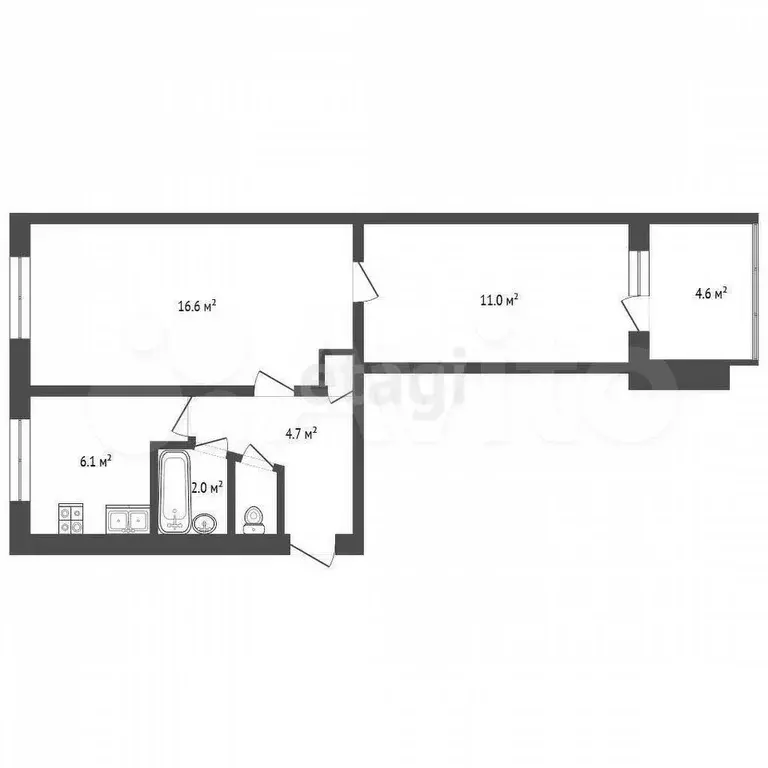 2-к. квартира, 44,1 м, 5/5 эт. - Фото 0