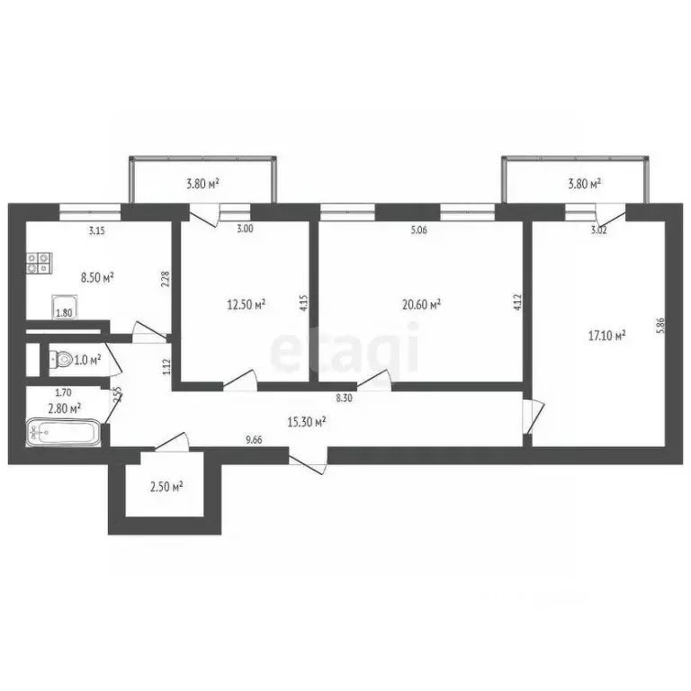 3-к кв. Тюменская область, Тюмень ул. Прокопия Артамонова, 4 (80.3 м) - Фото 2