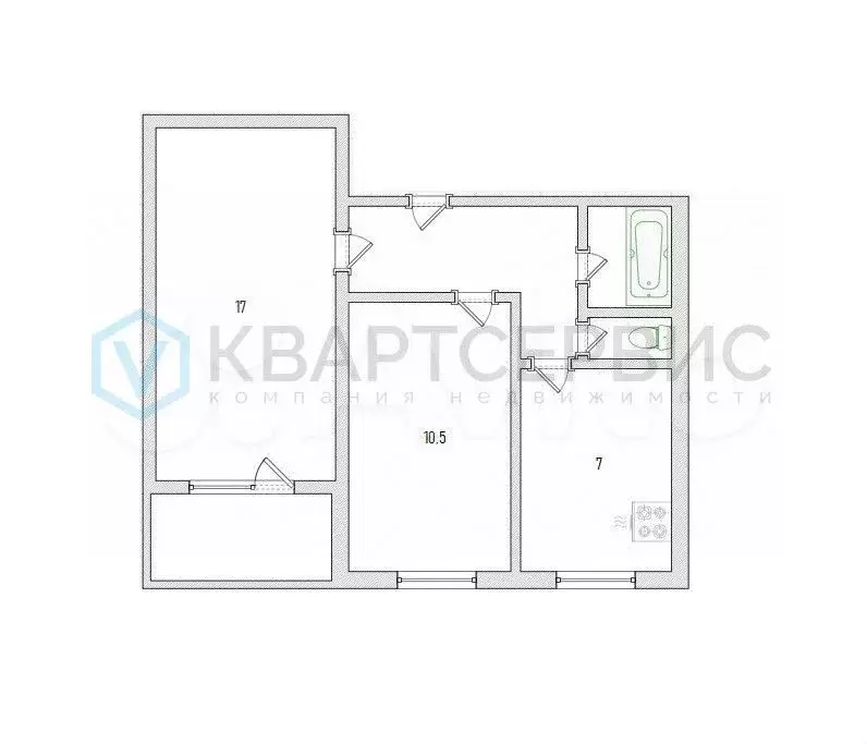 2-к. квартира, 43,4 м, 6/9 эт. - Фото 0