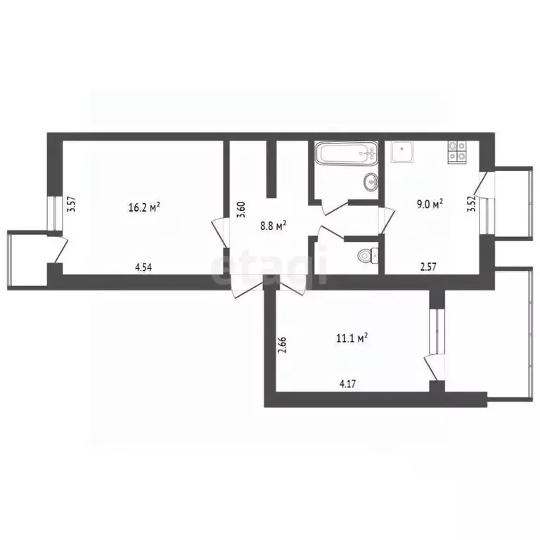 2-к кв. Крым, Симферополь ул. Дзюбанова (53.0 м) - Фото 0