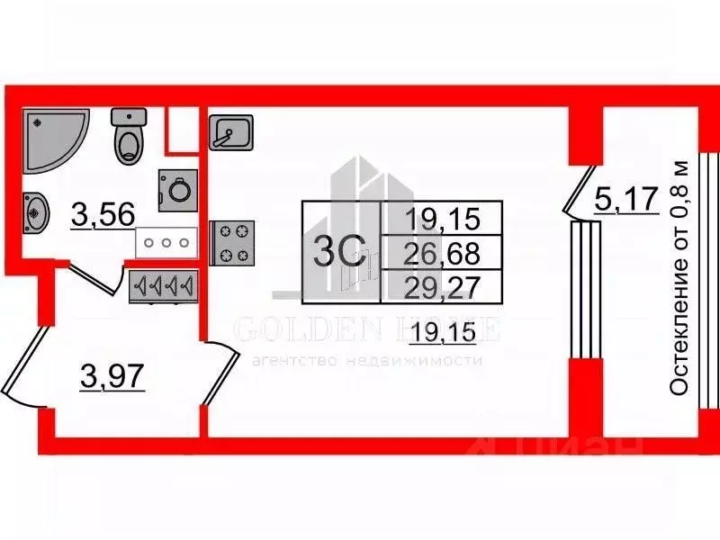 Студия Санкт-Петербург просп. Обуховской обороны, 36 (26.7 м) - Фото 2