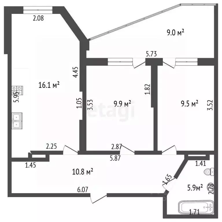 2-к кв. Краснодарский край, Краснодар Любимово мкр, 8 (52.2 м) - Фото 1