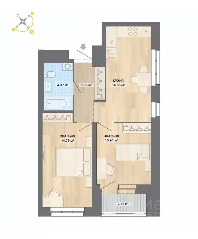 2-к кв. Свердловская область, Екатеринбург Уктус жилрайон, Река. Дом ... - Фото 1