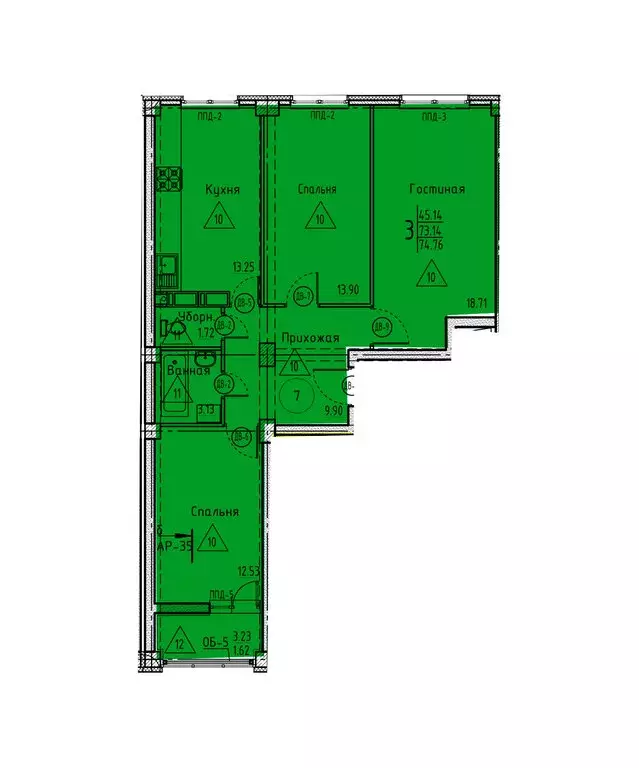 3-комнатная квартира: Пенза, улица Генерала Глазунова, 11 (74.76 м) - Фото 0