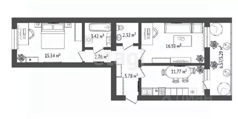 2-к кв. Омская область, Омск ул. Гусарова, 48 (62.55 м) - Фото 0