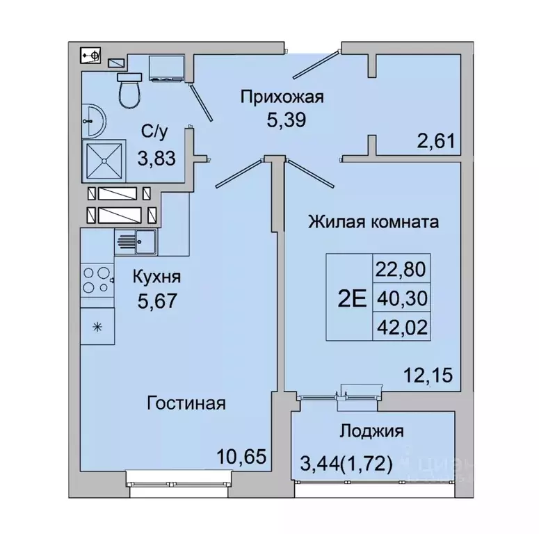 2-к кв. Ростовская область, Батайск ул. Булгакова, 11 (42.02 м) - Фото 1