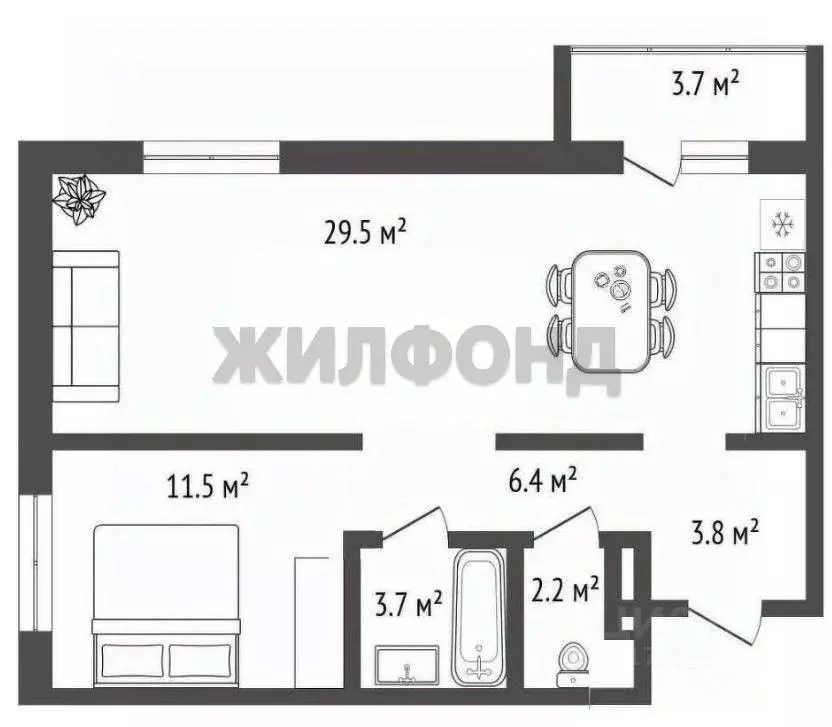2-к кв. Новосибирская область, Новосибирск Игарская ул., 5 (54.6 м) - Фото 0