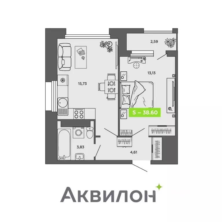 1-к кв. Архангельская область, Архангельск Ломоносовский округ,  (38.6 ... - Фото 1