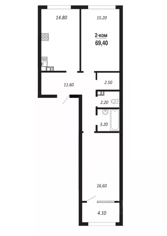 2-к кв. Омская область, Омск просп. Королева (69.4 м) - Фото 0