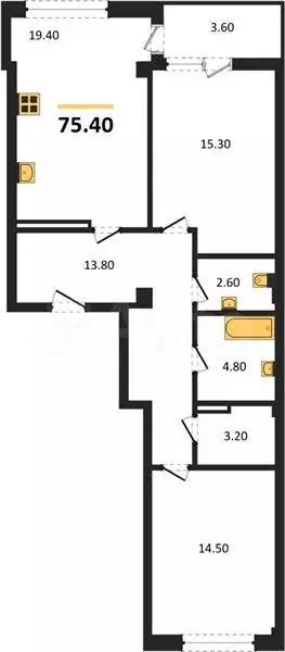 2-к. квартира, 75,4 м, 5/9 эт. - Фото 1