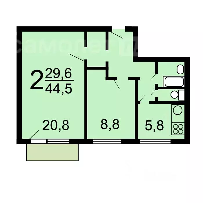 2-к кв. Москва Керченская ул., 1К1 (44.5 м) - Фото 1