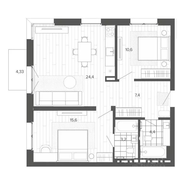 3-к кв. Алтайский край, Барнаул тракт Змеиногорский, 35Б (69.46 м) - Фото 0