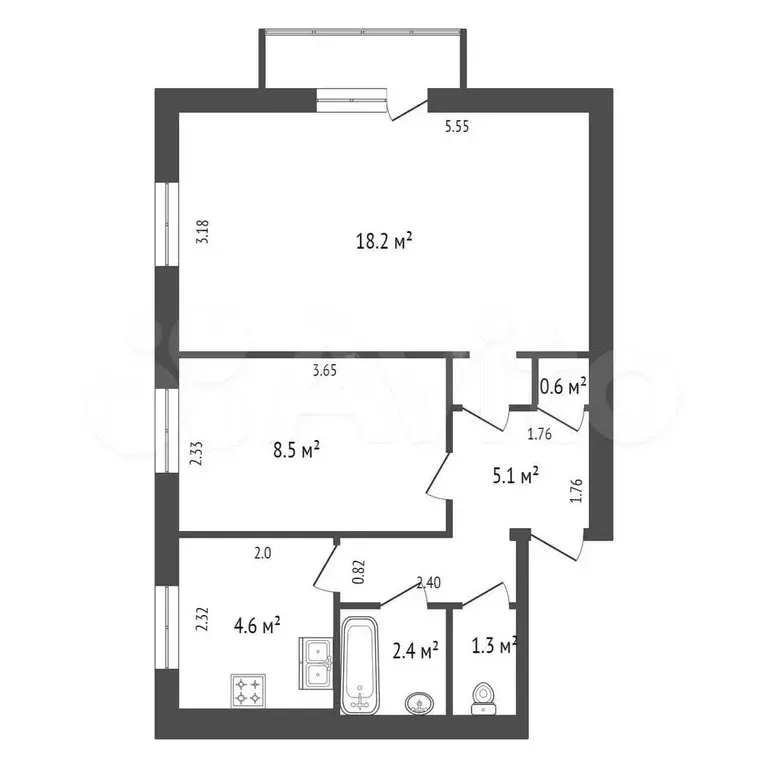 2-к. квартира, 42 м, 3/5 эт. - Фото 0