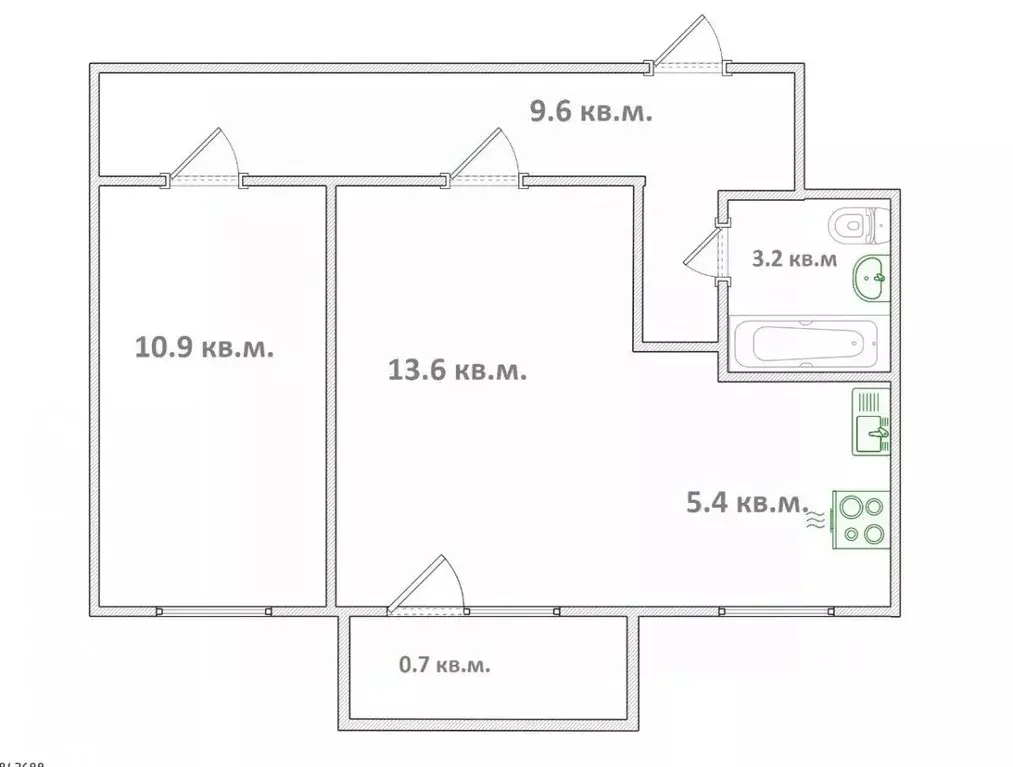 2-к кв. Омская область, Омск ул. Гагарина, 2 (42.7 м) - Фото 2