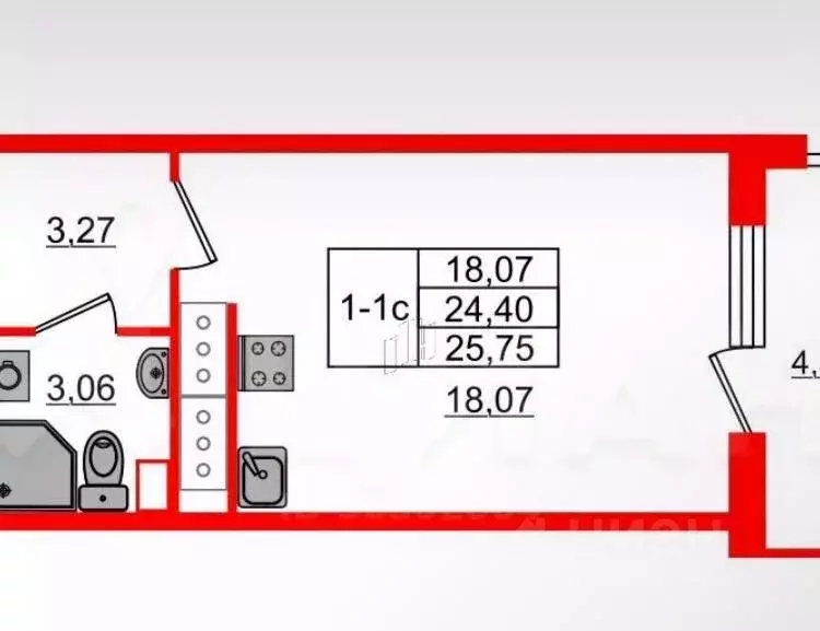 Студия Санкт-Петербург Кондратьевский просп., 68к4 (24.8 м) - Фото 1