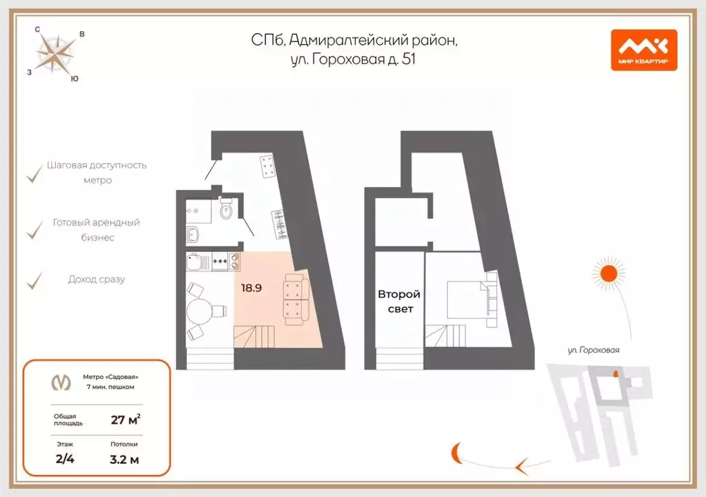 Студия Санкт-Петербург Гороховая ул., 51 (25.0 м) - Фото 2