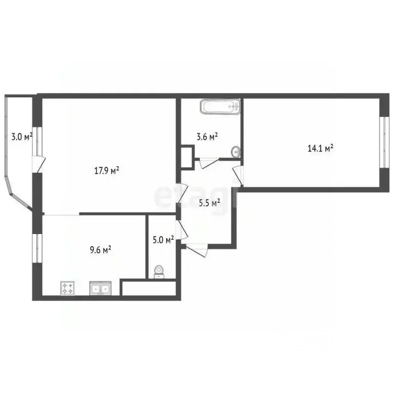 2-к кв. Санкт-Петербург Варшавская ул., 19к5 (52.0 м) - Фото 1