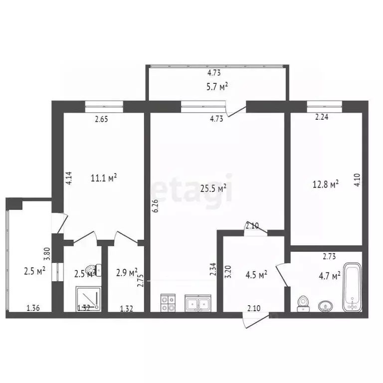2-к кв. Калининградская область, Калининград ул. Согласия, 56 (74.6 м) - Фото 1