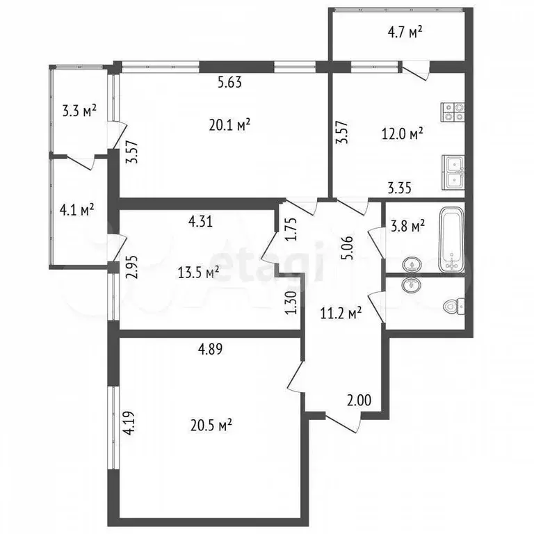 3-к. квартира, 90 м, 2/3 эт. - Фото 0