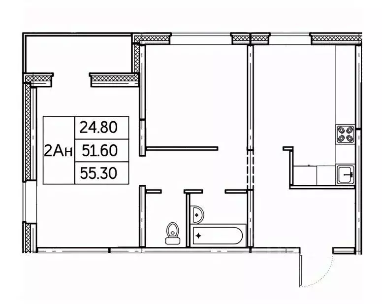 2-к кв. Чувашия, Чебоксары ул. П.В. Дементьева, поз1 (55.3 м) - Фото 1
