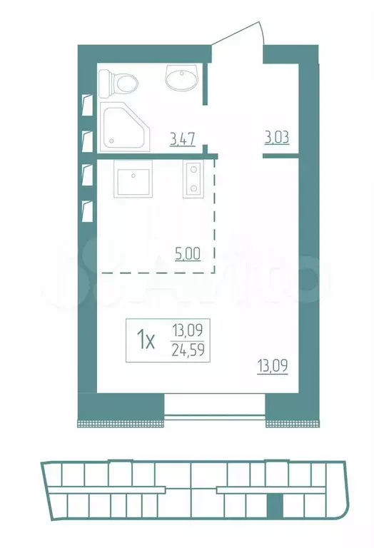 Квартира-студия, 24,6 м, 7/10 эт. - Фото 1