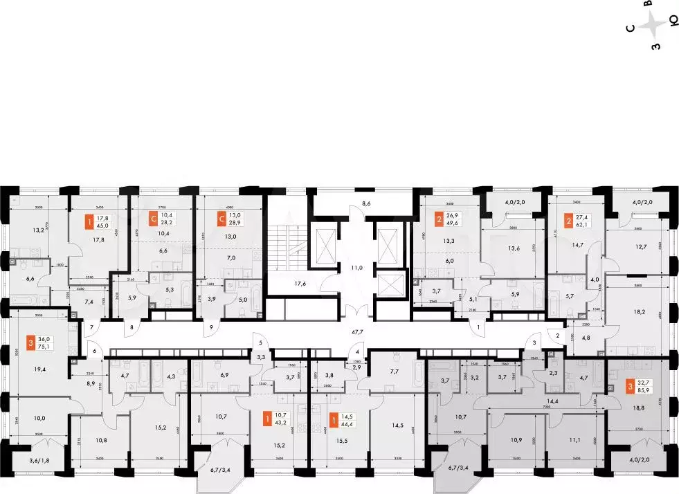 3-к. квартира, 85,9 м, 13/16 эт. - Фото 1