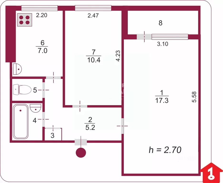 2-к кв. Омская область, Омский район муниципальный округ, с. Морозовка ... - Фото 2
