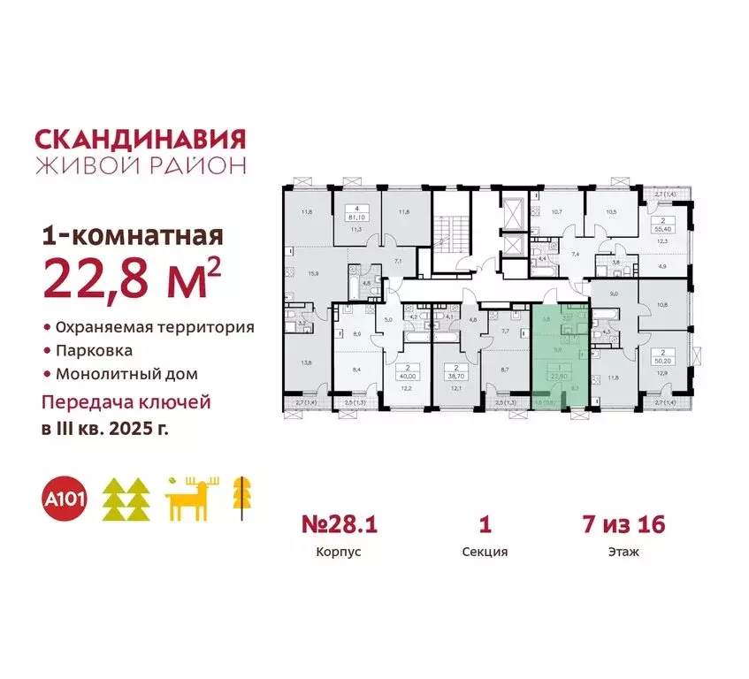 Квартира-студия: поселение Сосенское, квартал № 167 (22.8 м) - Фото 1