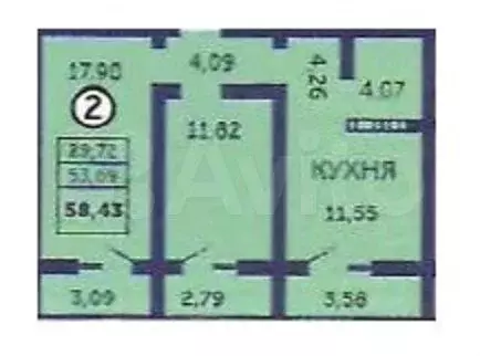 2-к. квартира, 60 м, 7/17 эт. - Фото 1