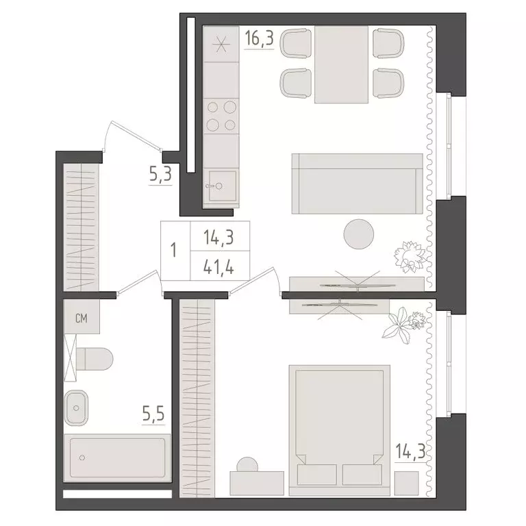 1-комнатная квартира: Уфа, 563-й квартал (41.4 м) - Фото 2