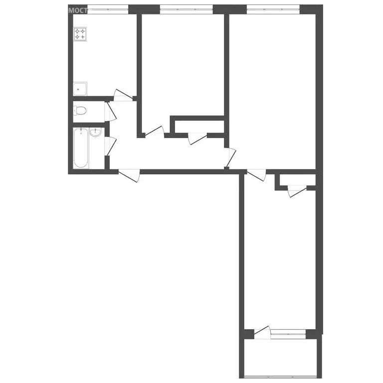 3-комнатная квартира: Тюмень, улица Самарцева, 34 (61.1 м) - Фото 1