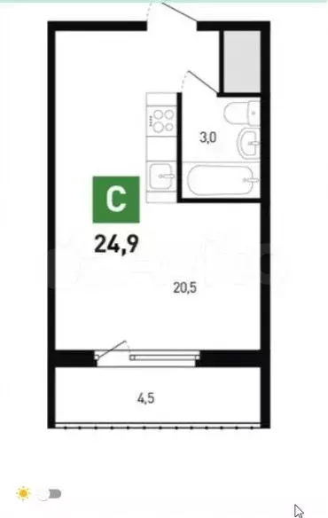 Квартира-студия, 25 м, 10/12 эт. - Фото 0