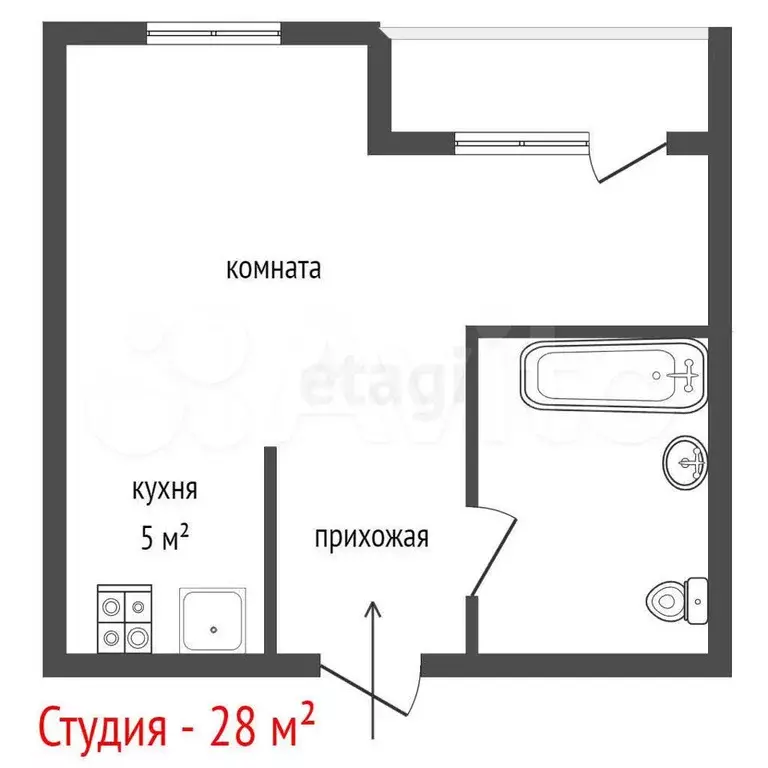 Квартира-студия, 28 м, 5/9 эт. - Фото 1