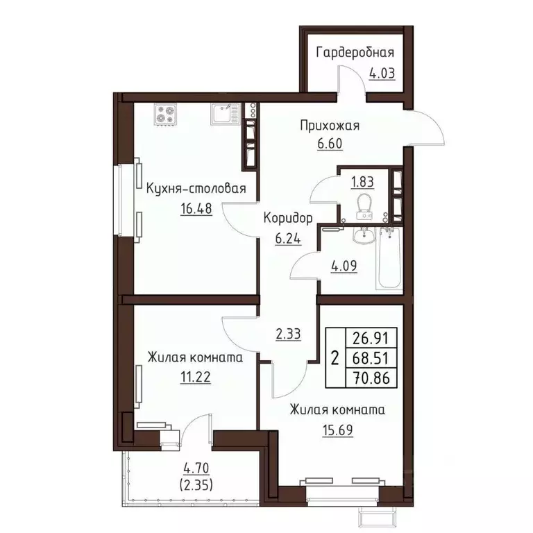 2-к кв. Орловская область, Орел ул. Левый Берег реки Оки, 21к1 (70.86 ... - Фото 0