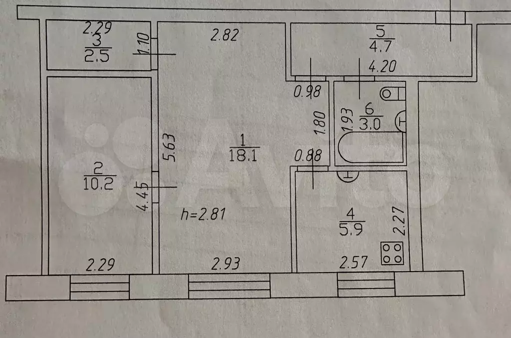 2-к. квартира, 45 м, 1/5 эт. - Фото 0