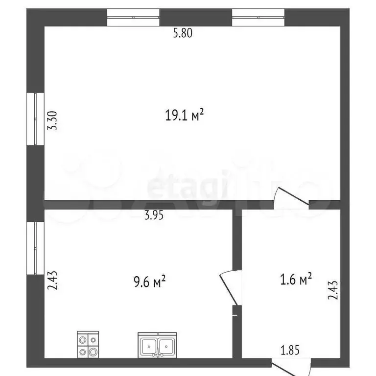 1-к. квартира, 33,2 м, 1/2 эт. - Фото 0