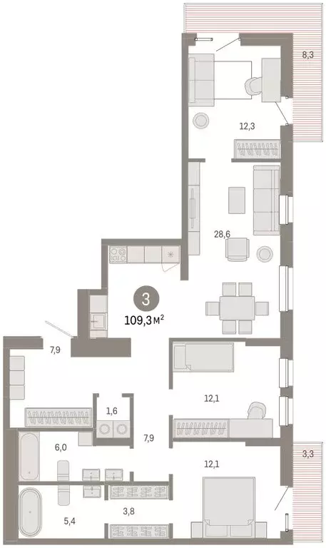 3-комнатная квартира: Екатеринбург, улица Пехотинцев, 2Г (109.1 м) - Фото 1