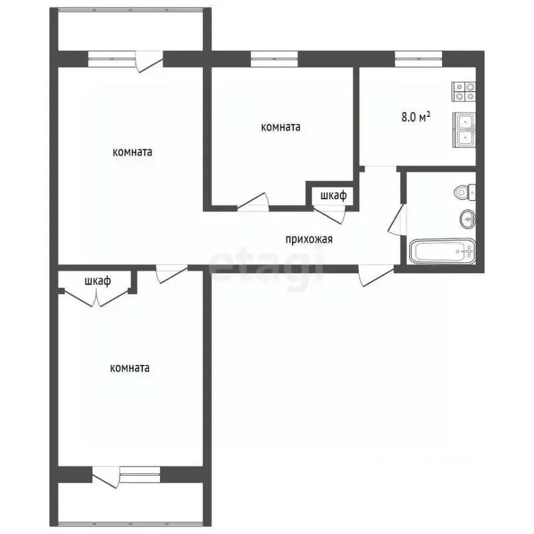 3-к кв. Омская область, Омск Волочаевская ул., 15Е (59.8 м) - Фото 1