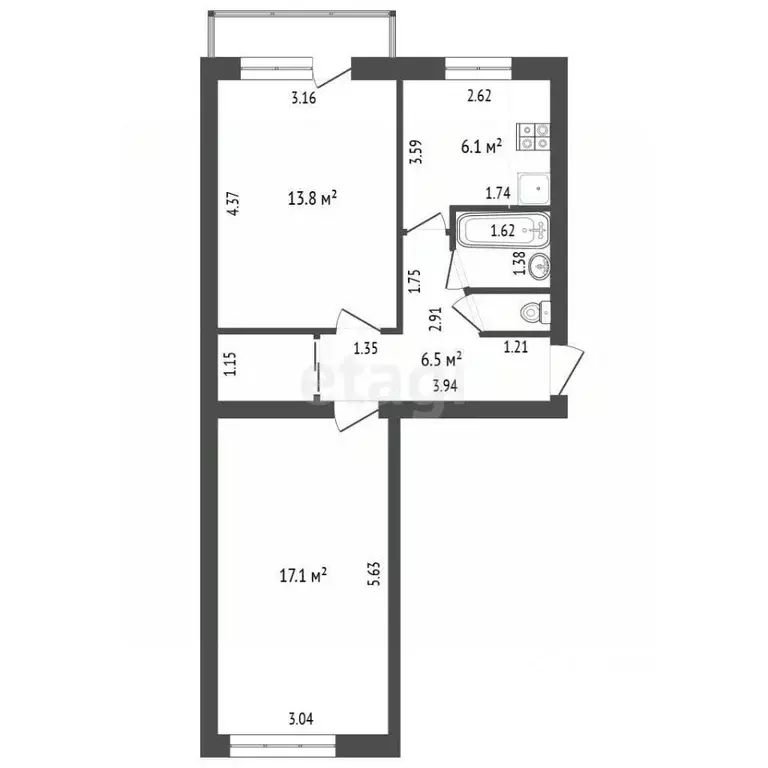 2-к кв. Калининградская область, Светлый ул. Тельмана, 5 (49.3 м) - Фото 2