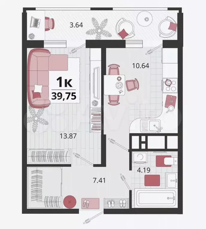 1-к. квартира, 40 м, 2/24 эт. - Фото 0