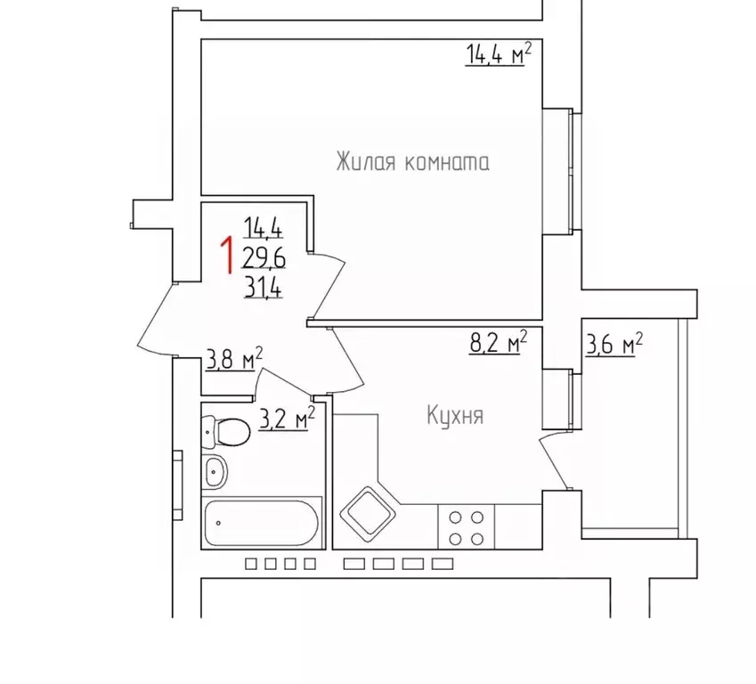 1-к кв. Владимирская область, Владимир ул. Новгородская, 35к1 (31.4 м) - Фото 1
