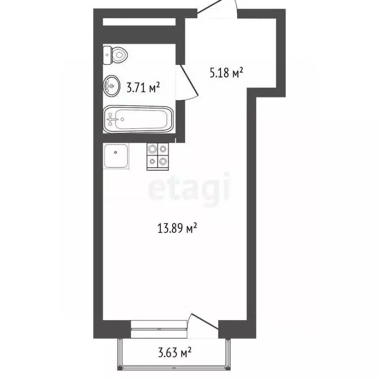 Студия Тюменская область, Тюмень ул. Андрея Приказнова, 7 (23.3 м) - Фото 2
