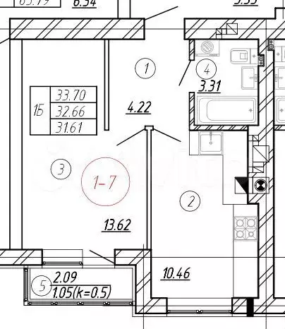 1-к. квартира, 33 м, 5/9 эт. - Фото 1
