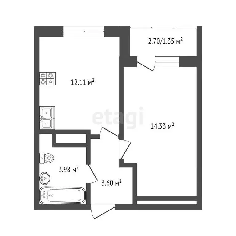 1-комнатная квартира: Тюмень, улица Новосёлов, 117 (35.7 м) - Фото 0