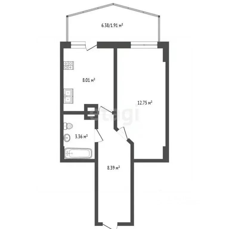 1-к кв. Ростовская область, Ростов-на-Дону ул. Ларина, 45с6 (39.0 м) - Фото 2