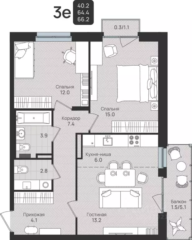3-к кв. Пермский край, Пермь ул. Космонавта Беляева, 210 (66.2 м) - Фото 1